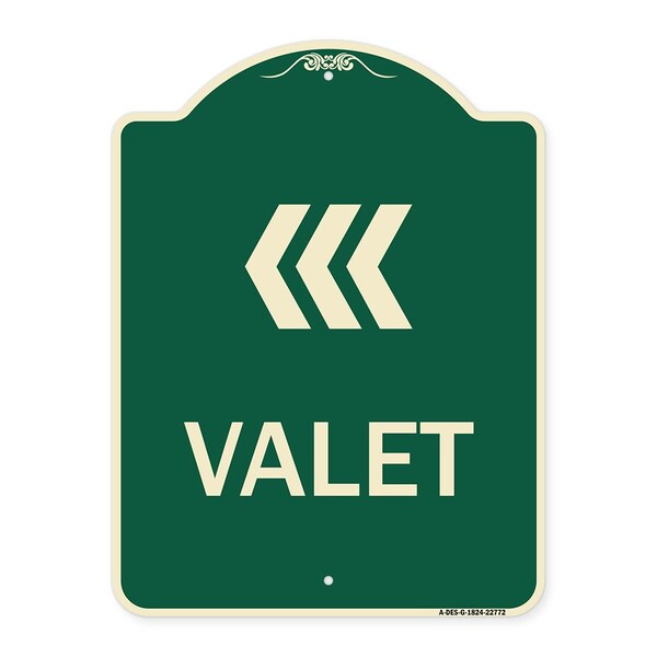 Designer Series Valet Left Arrow, Green & Tan Heavy-Gauge Aluminum Sign, 24" x 18", G-1824-22772